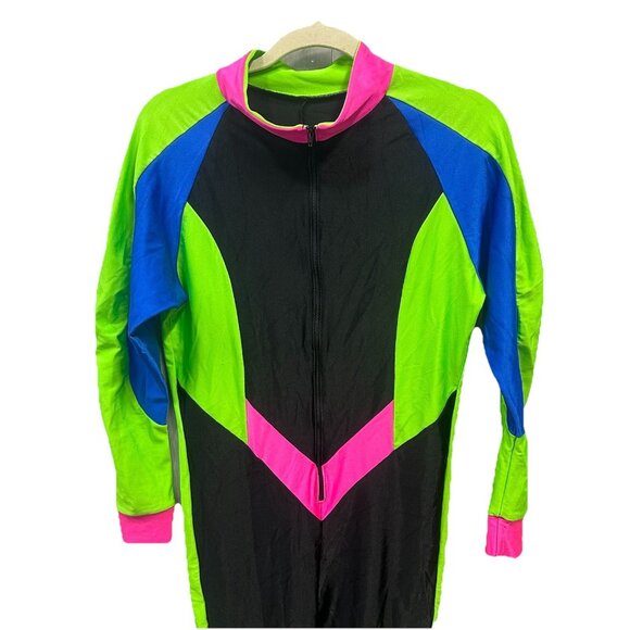 Vintage Sport Europa Large Skin Suit Neon Nylon Jumpsuit With Stirrups 80s Party - Picture 2 of 11
